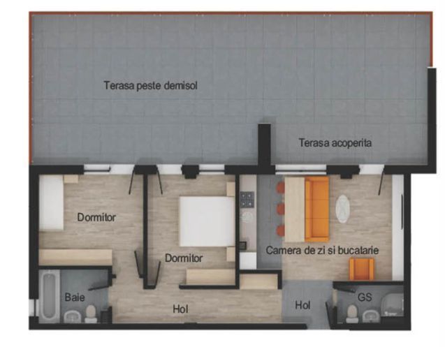 Apartament 3 camere, 2 bai, 64 mp utili, terasa 74 mp, garaj, boxa - Imagine principala