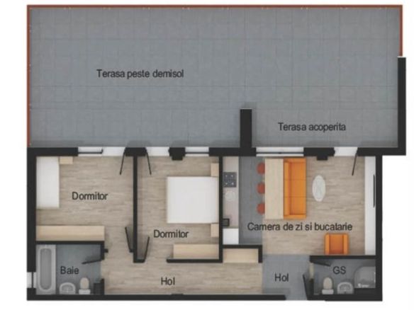 Apartament 3 camere, 2 bai, 64 mp utili, terasa 74 mp, garaj, boxa - foto 2