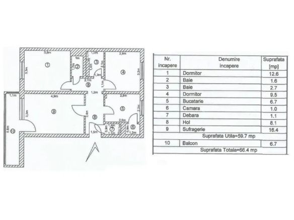 De vanzare apartament cu 3 camere, Mazepa 1, etaj 4, 68.000 euro - foto 3