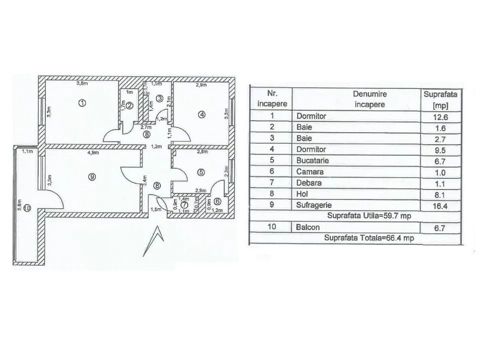 De vanzare apartament cu 3 camere, Mazepa 1, etaj 4, 68.000 euro - foto 3