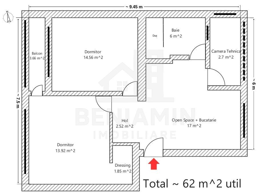 3 Camere-Mobilat-Utilat-60mp-Centrala Termica-Zona Grivitei - foto 8