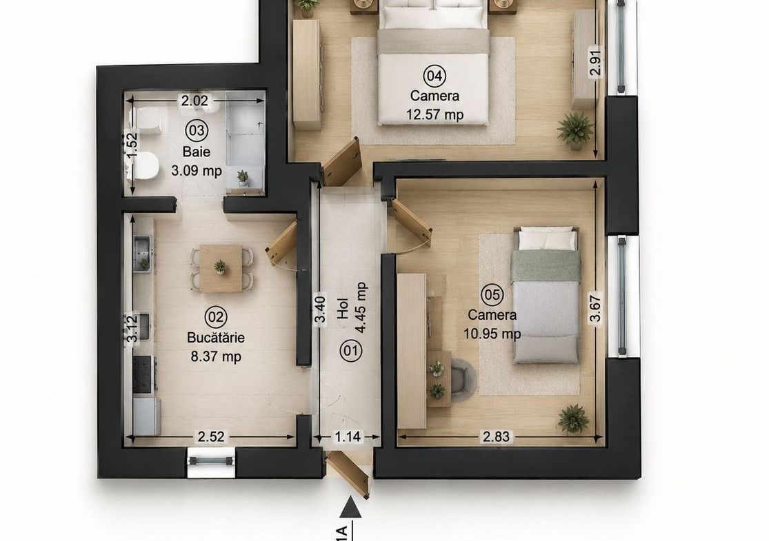 Apartament la cheie cu 2 camere la casa in Parneava Comision 0% - foto 3