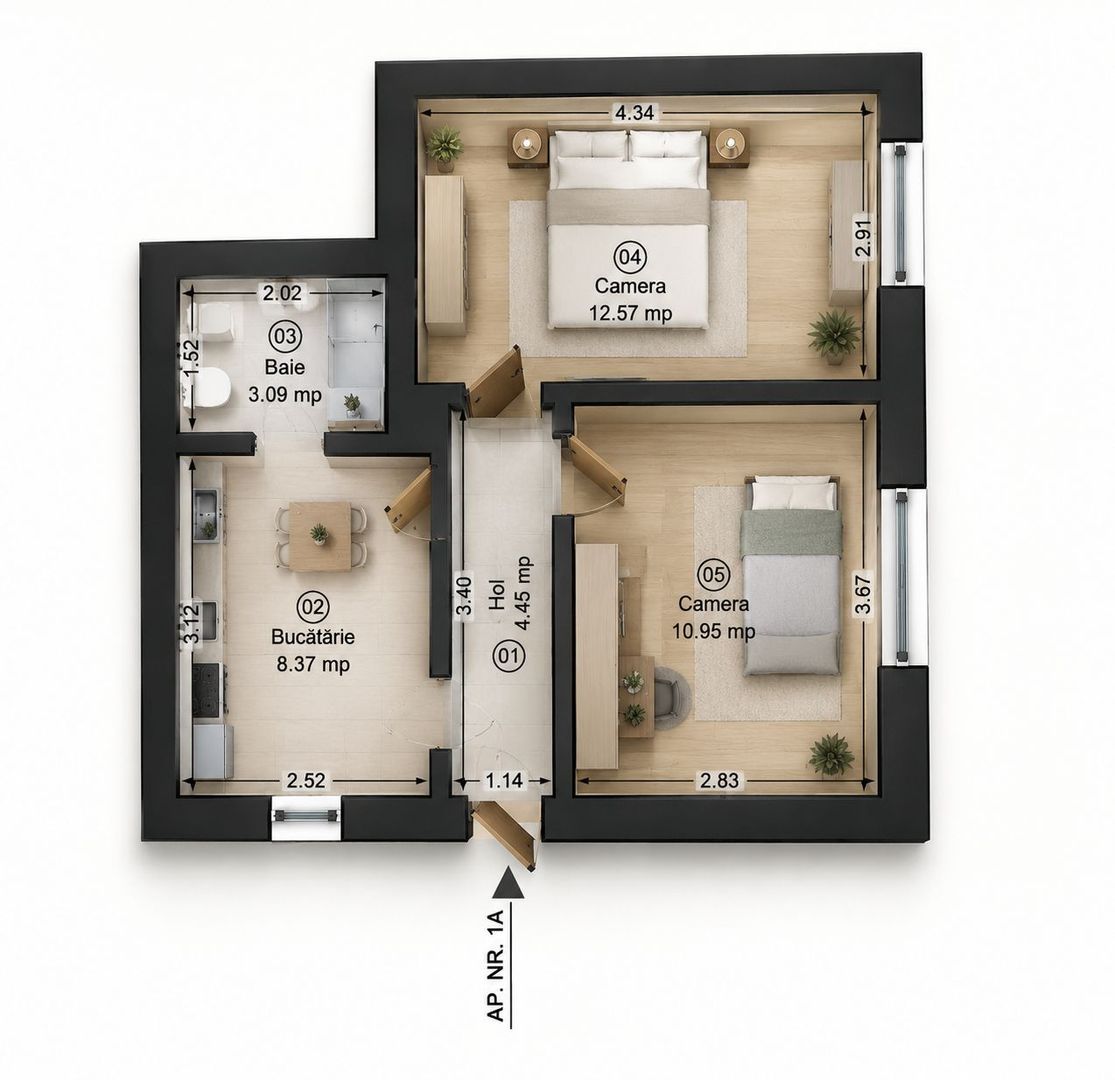 Apartament la cheie cu 2 camere la casa in Parneava Comision 0% - foto 3