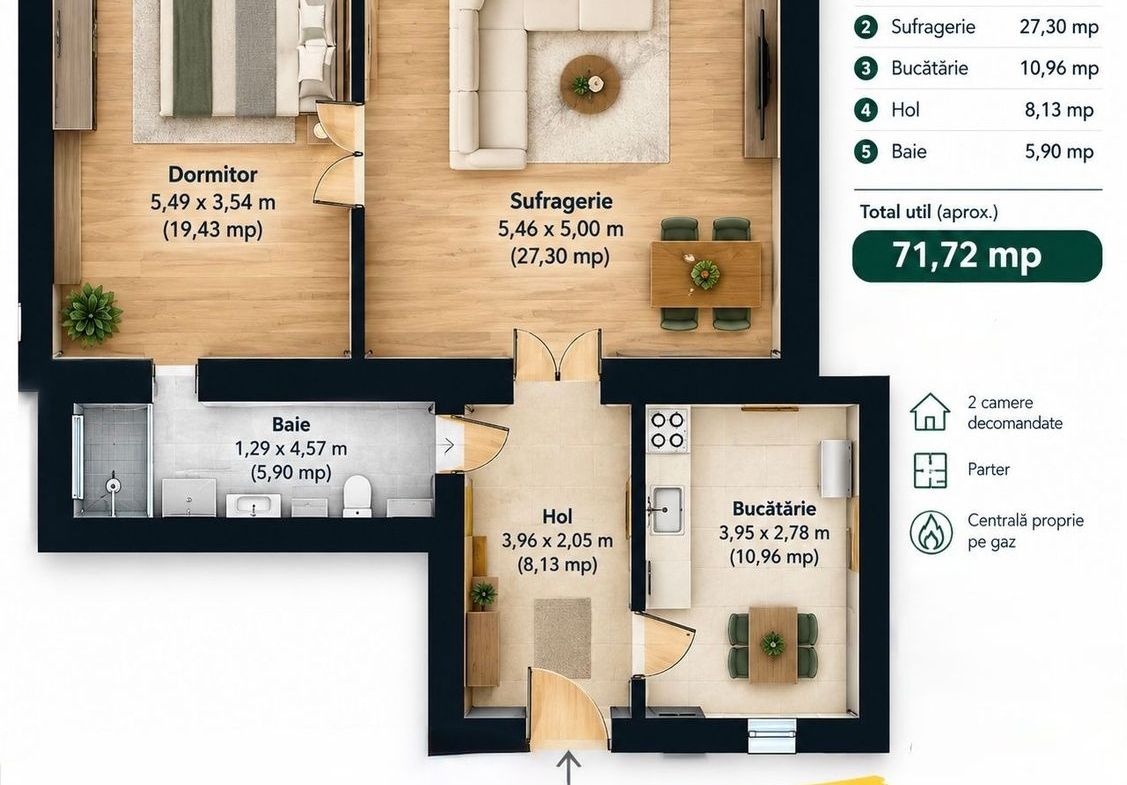 Apartament cu 2 camere la parter in Piata Catedralei Comision 0 - foto 7