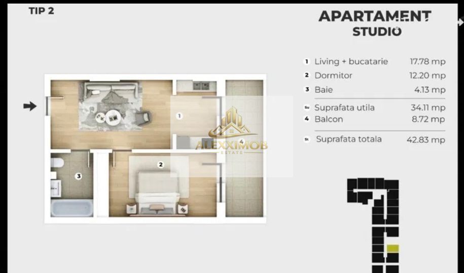 Studio de Vanzare - 2 Camere - 42 mp - foto 7