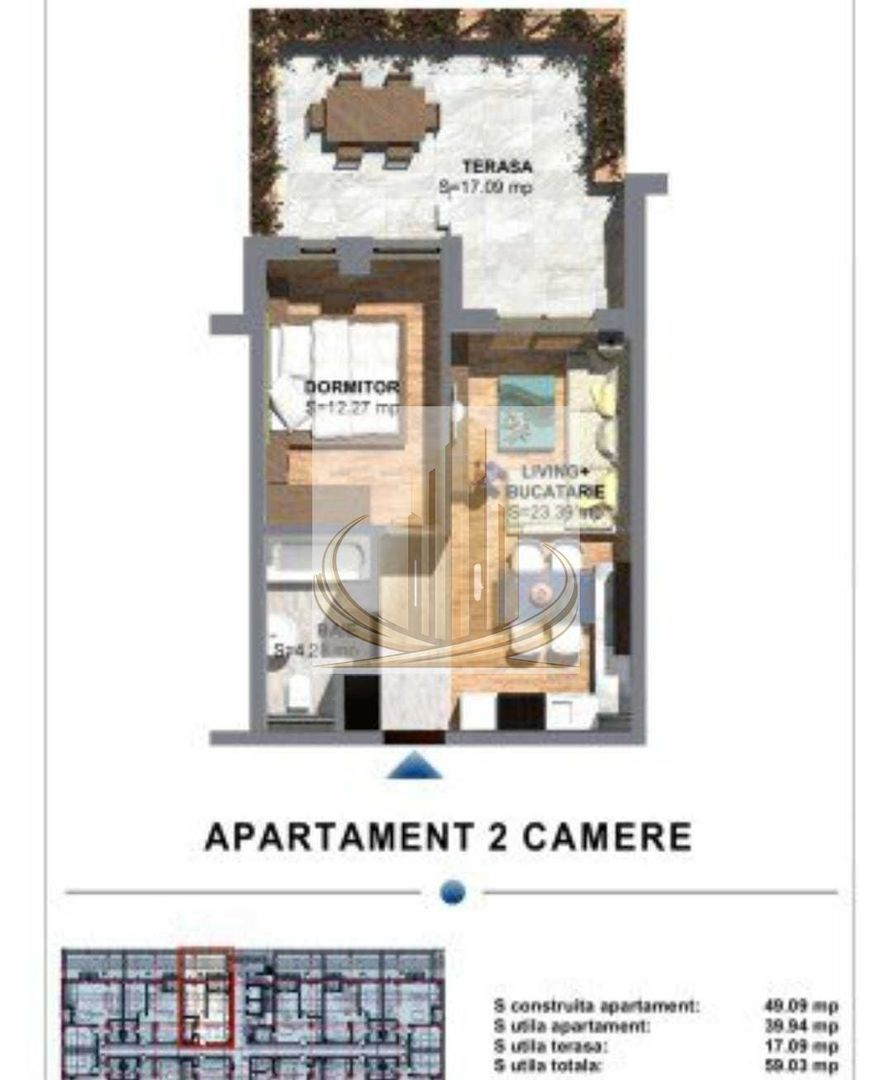 Apartament cu 2 camere, terasa si loc parcare - Imagine principala