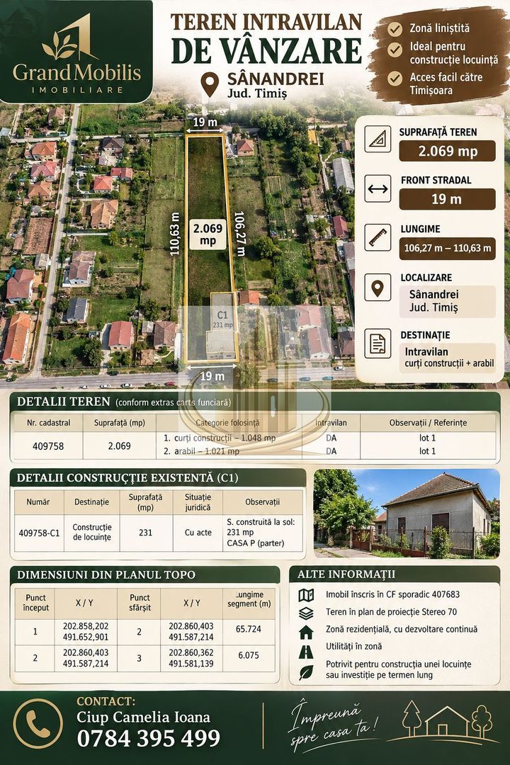 Teren 2.070 mp în Sânandrei, front 19 ml, casă locuibilă și utilități - Imagine principala